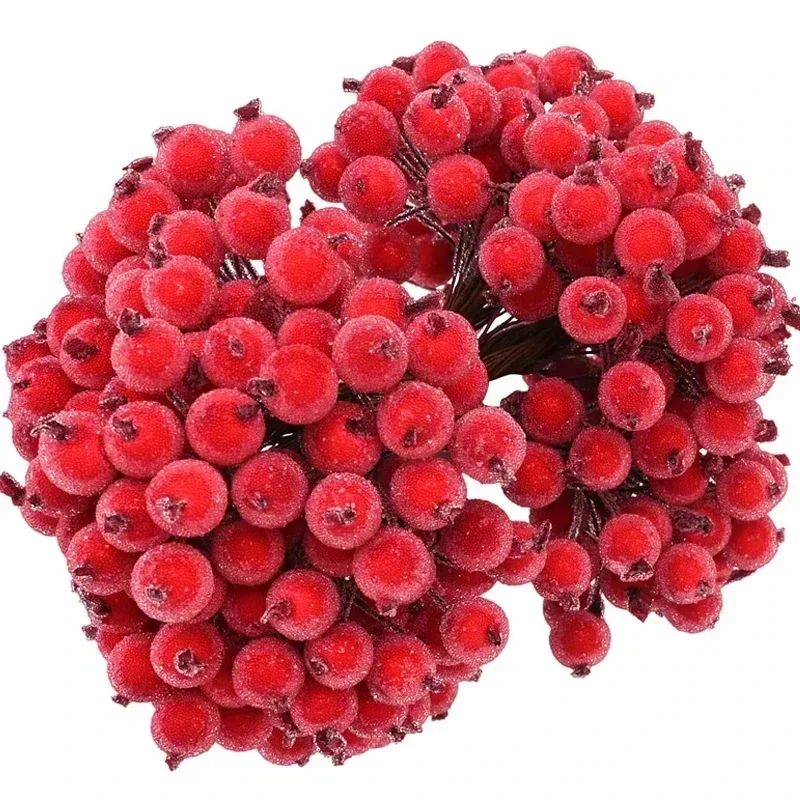 Wholesale Artificial Frosted Berry Mini Double Head Christmas Holly Red Gold Silver Berries Flowers Wreath Xmas Party Decoration