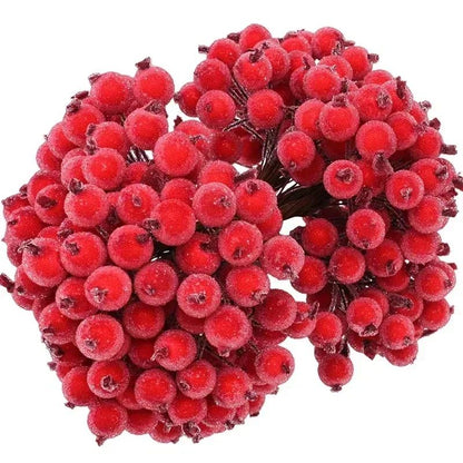 Wholesale Artificial Frosted Berry Mini Double Head Christmas Holly Red Gold Silver Berries Flowers Wreath Xmas Party Decoration