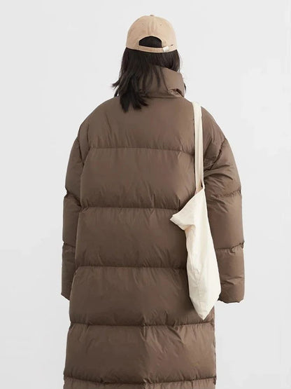 CHIC VEN Women Down Coats Loose Thick Stand-up Collar New Long Thick Down Jacket 80 White Duck Down Female Outerwear Winter 2024