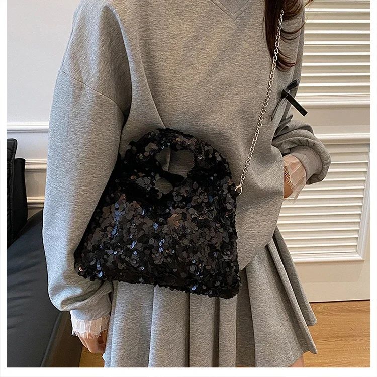 Exquisite Shining Sequins Square Women's Shoulder Bag Popularity Stylish Design Handbags High Quality Solid Sweet Crossbody Bags