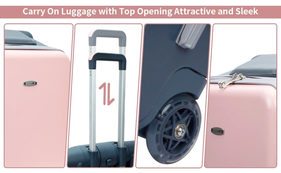 Mala de Viagem Infantil com Rodas Giratórias, Malas Grandes com Design de Assento Infantil, Bagagem de Mão Rígida de 20 Polegadas para Viagem