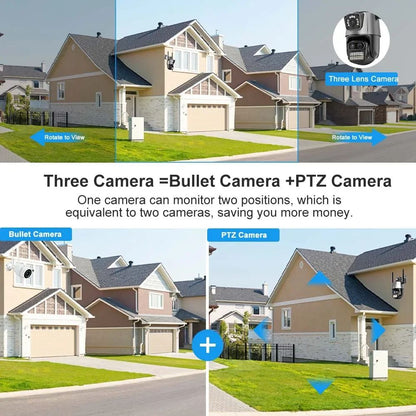 9MP Three Lens Dual Screen PTZ ICsee Alexa NVR Security CCTV WiFi Camera Outdoor8X Zoom Security Camera 4K Video Surveillance
