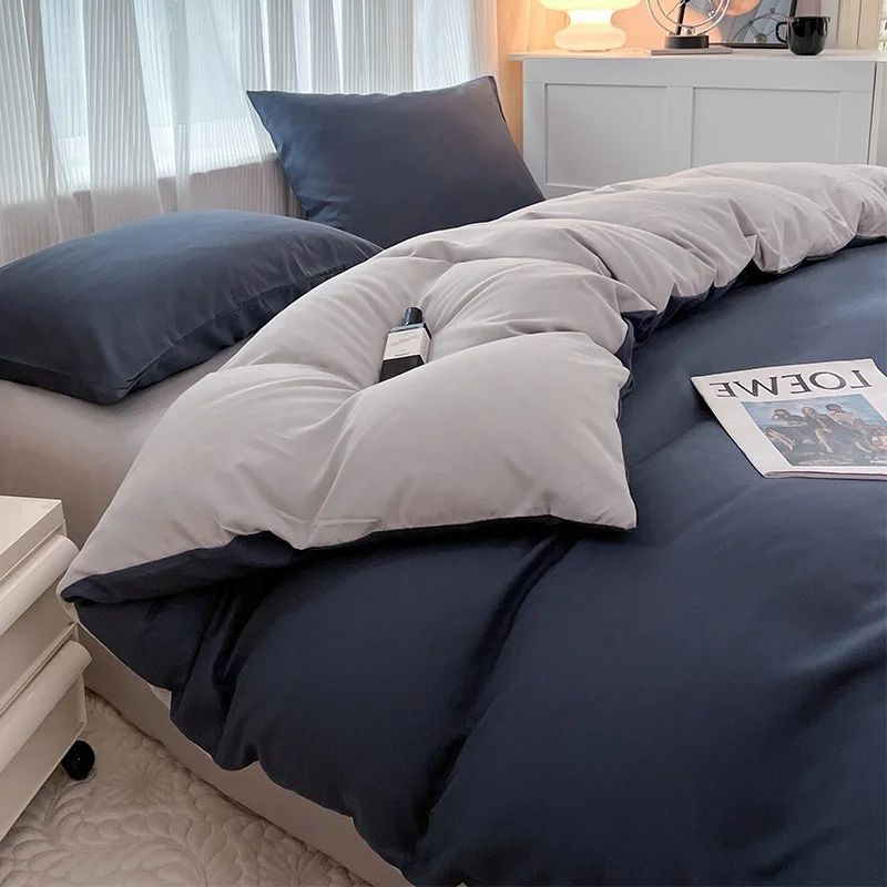 Conjunto de cama de cor sólida de quatro peças para crianças e adultos, cama de casal grande, conjunto de capa de edredom, lençol e capa de travesseiro de quatro peças