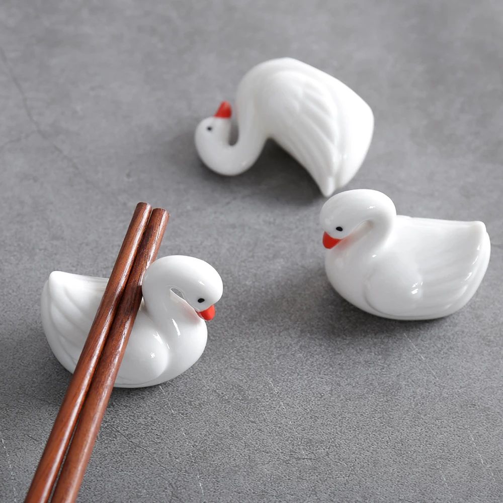 3 peças de suporte fofo de cerâmica de cisne e pato para pauzinhos, garfos, colheres, suporte de rack para utensílios de mesa de cozinha