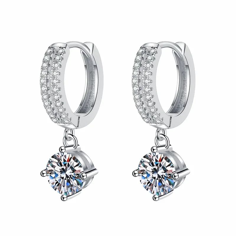 Brincos de Ouro Branco 14K AU585 Platina PT950 moissanite clássicos quatro garras cor D 1 quilate para mulheres