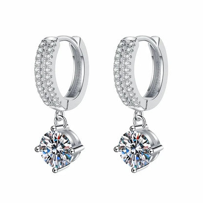 Brincos de Ouro Branco 14K AU585 Platina PT950 moissanite clássicos quatro garras cor D 1 quilate para mulheres