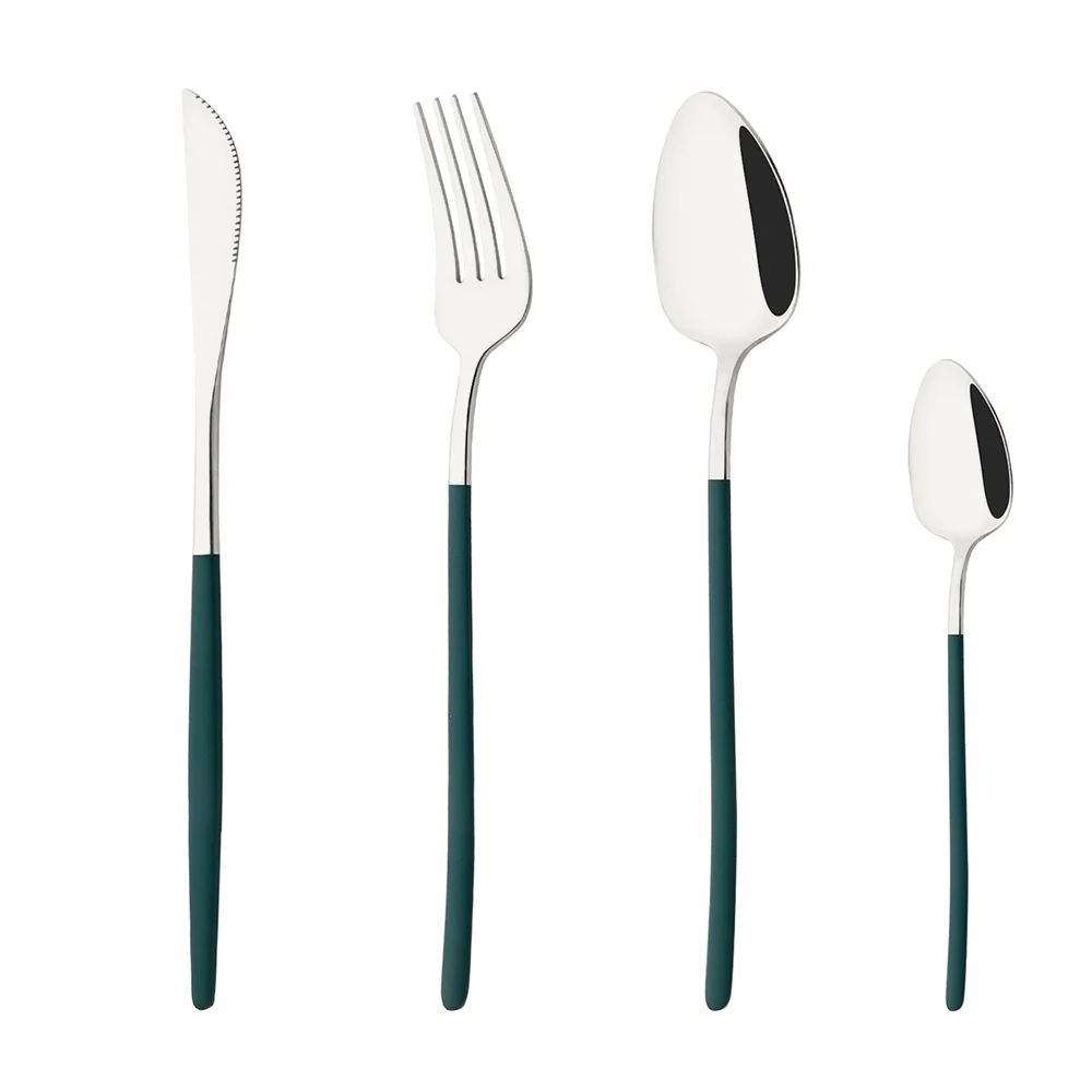 4Pcs Black Gold Dinnerware Tableware Set Mirror Stainless Steel Cutlery Kitchen Knife Fork Spoon Restaurant Wedding Flatware Set