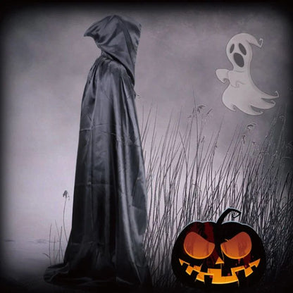 Halloween Cloak Soft Unisex Hooded Black Robe Witch Long Cape Cosplay Costume Prop Party Performance Supplies Holiday Decoration
