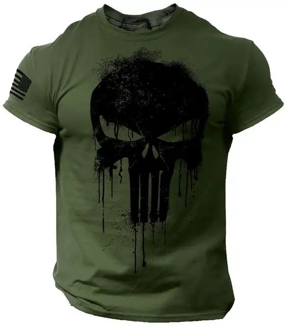 Summer Men's 3D Printed Military Patriotic Skeleton Drop T-shirt Fashion Oversized Crew Neck Sportswear Men's T-shirt