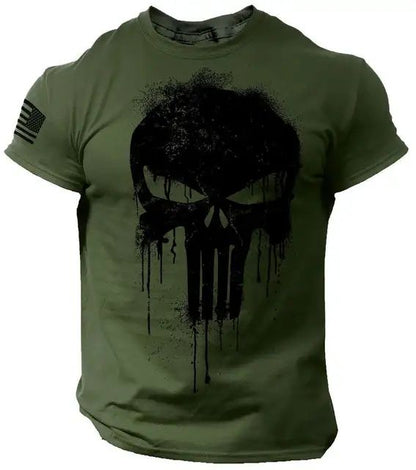 Summer Men's 3D Printed Military Patriotic Skeleton Drop T-shirt Fashion Oversized Crew Neck Sportswear Men's T-shirt