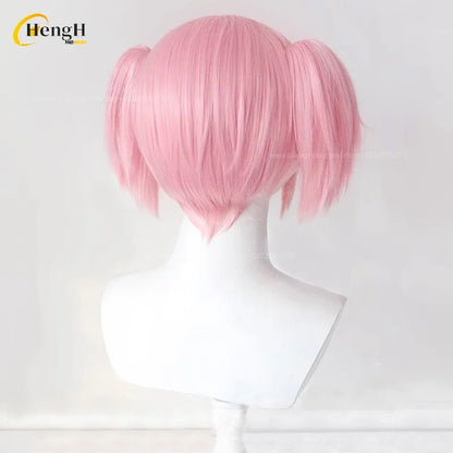 In Stock Synthetic Anime Kaname Madoka Cosplay Wig Short 30cm Pink Double Ponytail Wig Heat Resistant Hair Halloween Party Wigs