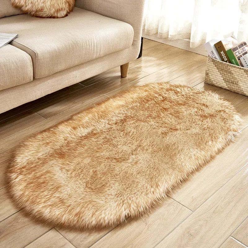 Super Soft Plush Oval Rug Mat Fluffy White Carpets for Living Room Home Decor Bedroom Kid Room Decoration Salon Thick Pile Rug