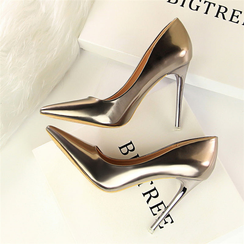 Women Mteallic Bronze Leather Pumps 7.5cm 10.5cm High Heels Lady Stiletto Middle Heels Wedding Bridal Gold Silver Event Shoes