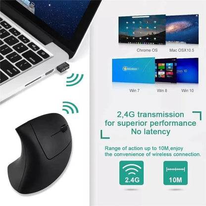 Mouse Óptico Sem Fio Vertical Ergonômico 2,4 GHz, 3 Níveis de DPI Ajustáveis 800/1200/1600, 6 Botões para Notebook PC Computador de Mesa