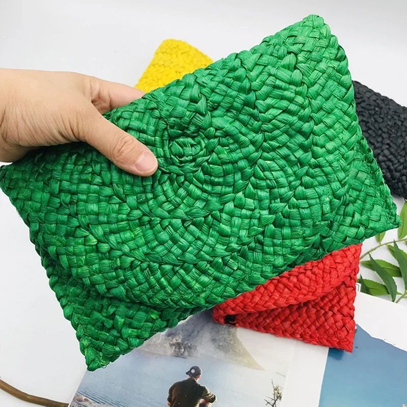 Fashionable Corn Husk Straw Bags Hand-woven Women Clutch Envelope Handbag Long Purse for Female Summer Beach Bag Bolsa 2024
