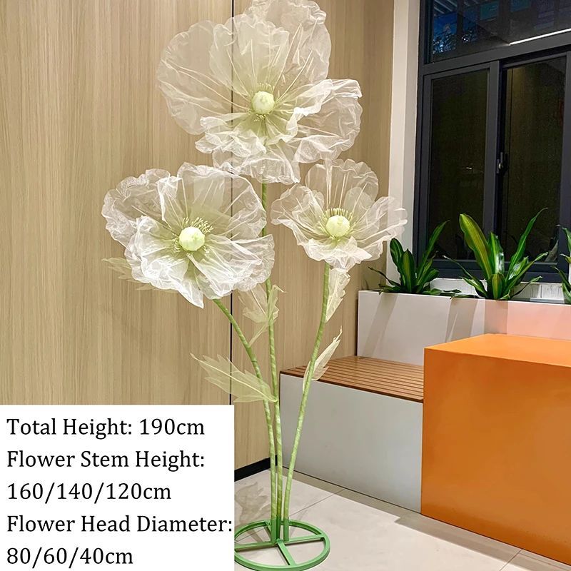190cm Artificial Flowers Wedding Decor Props Road Lead Flower Silk Yarn Flower Poppy Window Display Garden Decoration Home Decor