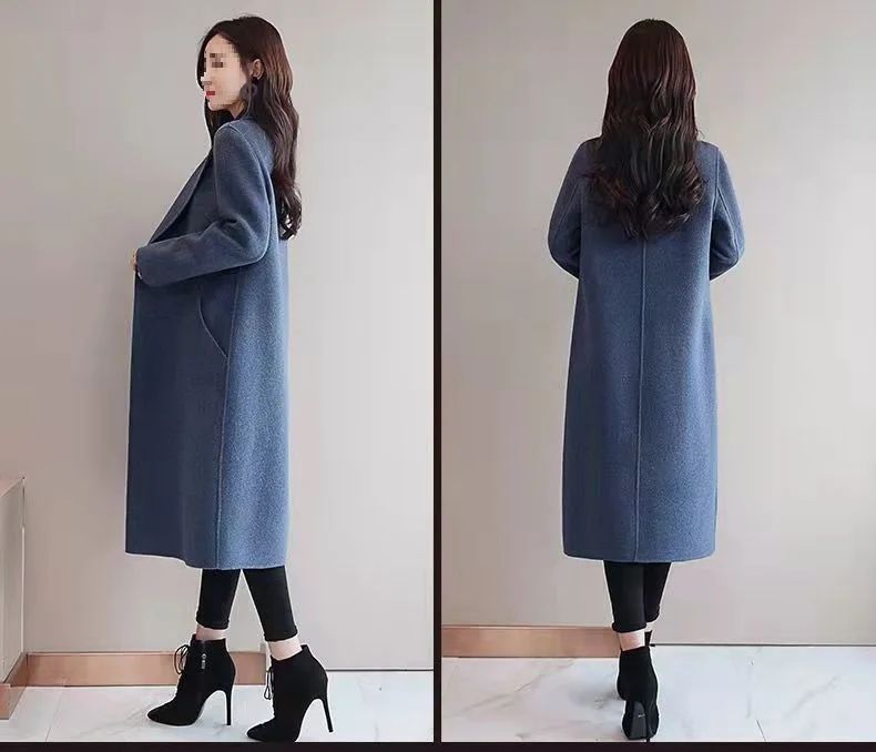 Plus Size New Women's Woolen Coat Medium-Length Loose Fit plus Size Korean Style Spring Autumn Outerwear Thickened Polyester ...