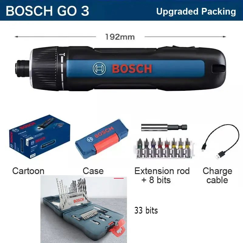 Bosch Parafusadeira Elétrica GO2 GO3 USB Recarregável Multifuncional Furadeira Manual Sem Fio Ferramentas Elétricas Manutenção Doméstica Reparo