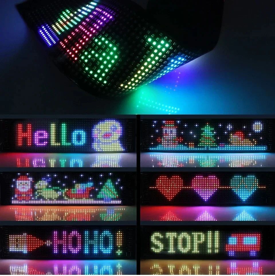 Placa de LED programável Painel de LED matricial de pixel Telas de exibição flexíveis RGB Carro Texto rolável Animação Sinalização Loja Lembrete Luz