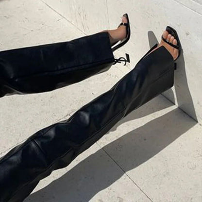 Casual Loose-fit Cross-border Women's Pu Leather Pants Autumn 2022 Fashionable Straight-leg Low-waist Leisure Ladies Trousers