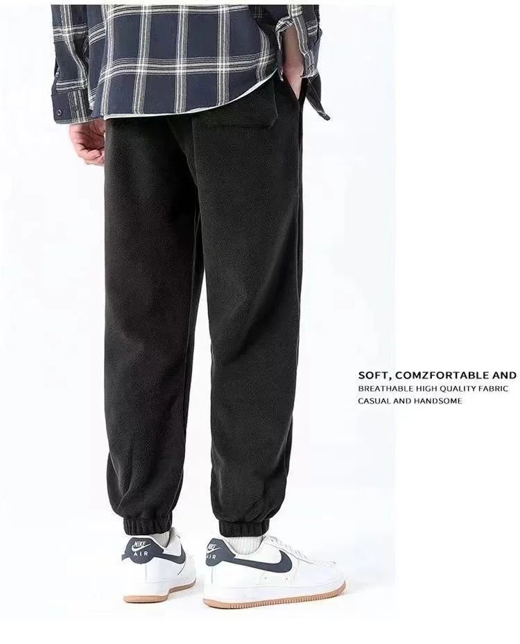 Double-Sided Zippered Fleece Pants For Men Thickened Winter Warm Sweatpants Casual Loose Fit Outerwear Trousers