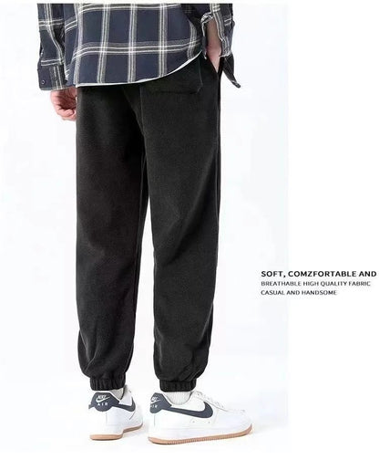 Double-Sided Zippered Fleece Pants For Men Thickened Winter Warm Sweatpants Casual Loose Fit Outerwear Trousers