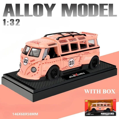 1:32 T1 Ônibus Modelo Som Luz Crianças Menino Brinquedo Veículo Colecionável Decoração de Casa Metal Miniatura Voiture
