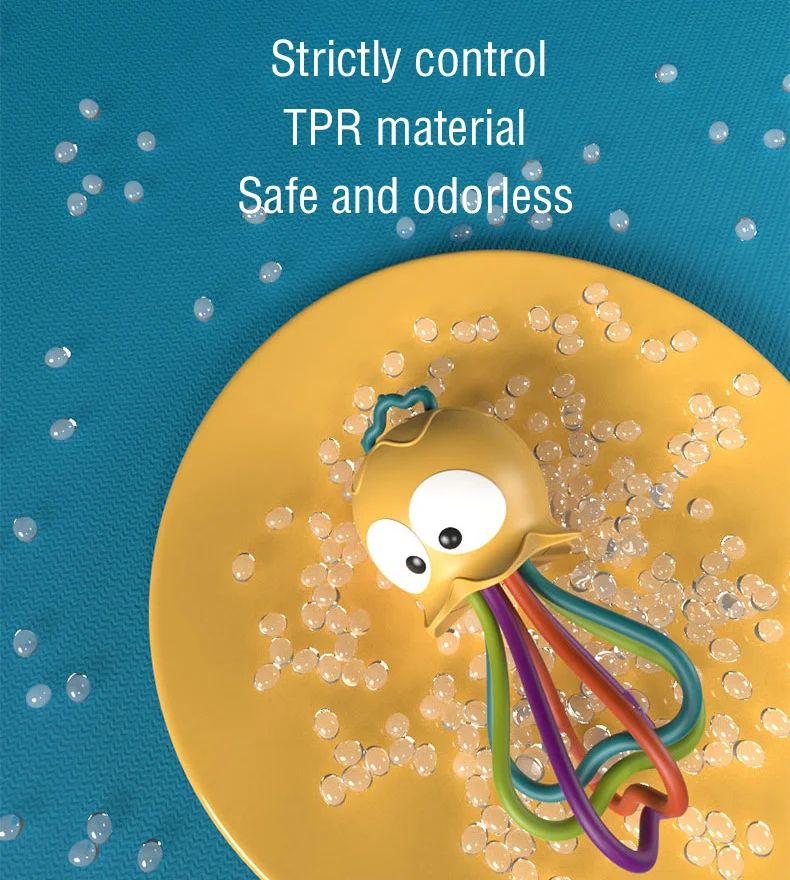 Jellyfish Grinding Gum Rocking Bell for Babies Aged 0-3 Years Old, Multifunctional Hand Grip, Water Boiling Toy Safe and Durable