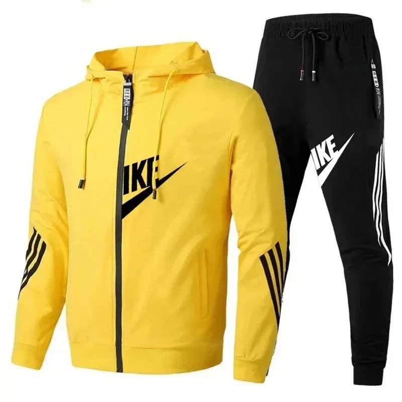 2025 New Autumn Men's Outdoor Jogging Casual Sport Pants + Sport Shirt Two-piece Set, Men's Daily Street Fashion Outfit