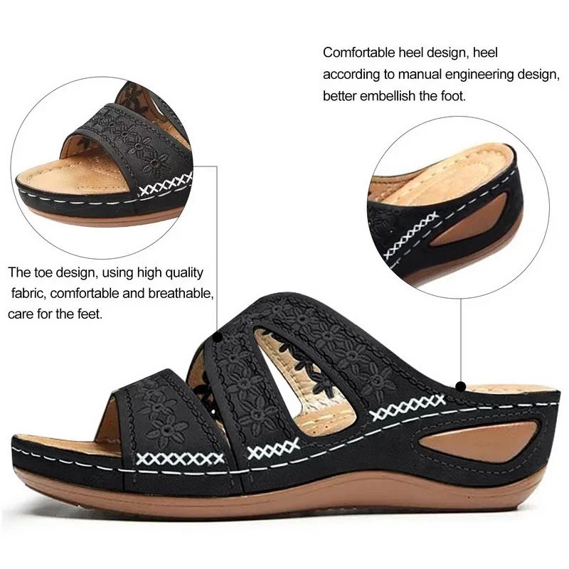 2024 Summer Women Wedge Sandals Premium Orthopedic Open Toe Sandals Vintage Anti-slip Leather Casual Female Platform Retro Shoes
