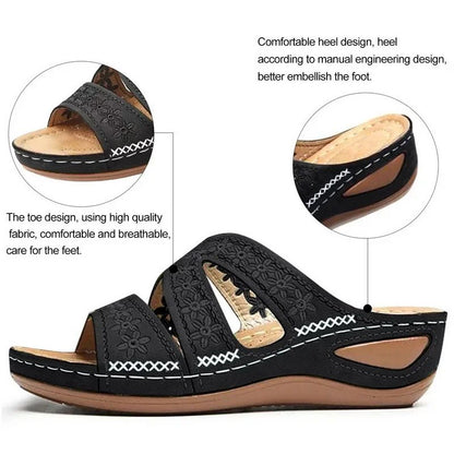 2024 Summer Women Wedge Sandals Premium Orthopedic Open Toe Sandals Vintage Anti-slip Leather Casual Female Platform Retro Shoes