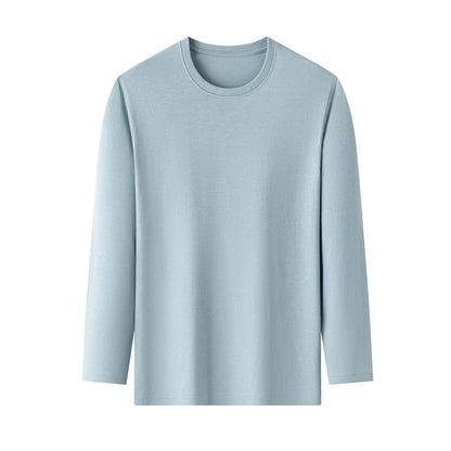 Men's Solid Color round Neck Long Sleeve T-Shirt Cotton Summer Comfortable Breathable Casual Top in Various Colors