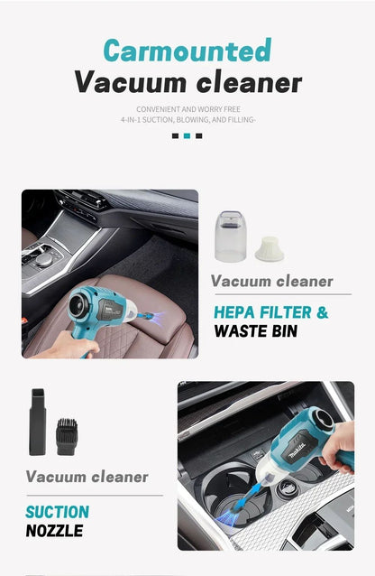 Aspirador de Pó Sem Fio Makita 18V: 200W, 10000Pa, Capacidade de 180ML, 7 Bicos, Para Tarefas Eficientes de Limpeza de Carros e Ambientes de Trabalho