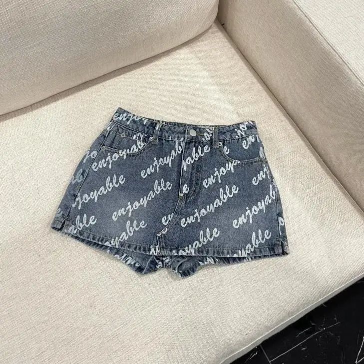 Female Sexy Vintage Letter High Waist A-line Skirt Summer All-match Fashionable Slim Buttons Zipper Denim Short Skirt Women