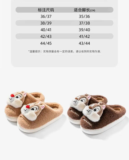 Chinelo de algodão de pelúcia com desenho animado Disney Tico e Teco, fofo, para homens e mulheres, confortável, macio, antiderrapante, resistente ao desgaste e quente para o inverno