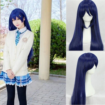 Anime Love Live! Umi Sonoda Cosplay Peruca Sonoda Umi 80cm Longa Azul Preto Perucas Cabelo Sintético Resistente ao Calor Perucas Cosplay