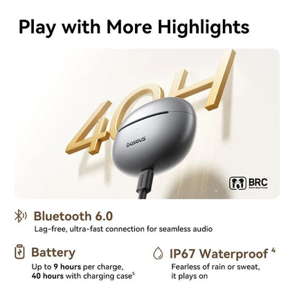 Fones de ouvido sem fio Baseus MC1 Pro Ear Clip Bluetooth 6.0 Hi-Res Ultra Open Earbuds Tipo brinco 4 microfones ENC fones de ouvido com clipe
