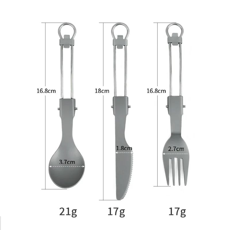 Conjunto Portátil de Talheres Dobráveis, Faca, Garfo e Colher de Titânio, Leve e Durável, para Piqueniques e Acampamentos