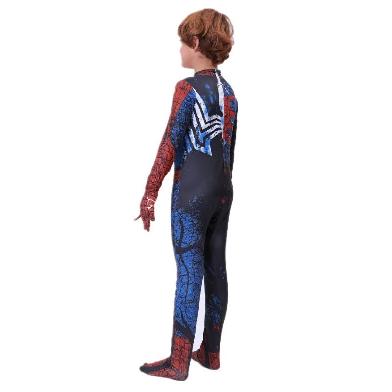 Kids Superhero Bodysuit Printed Grid Pattern Dress Up Costume Movie Character Role Halloween Kids Performance Costume
