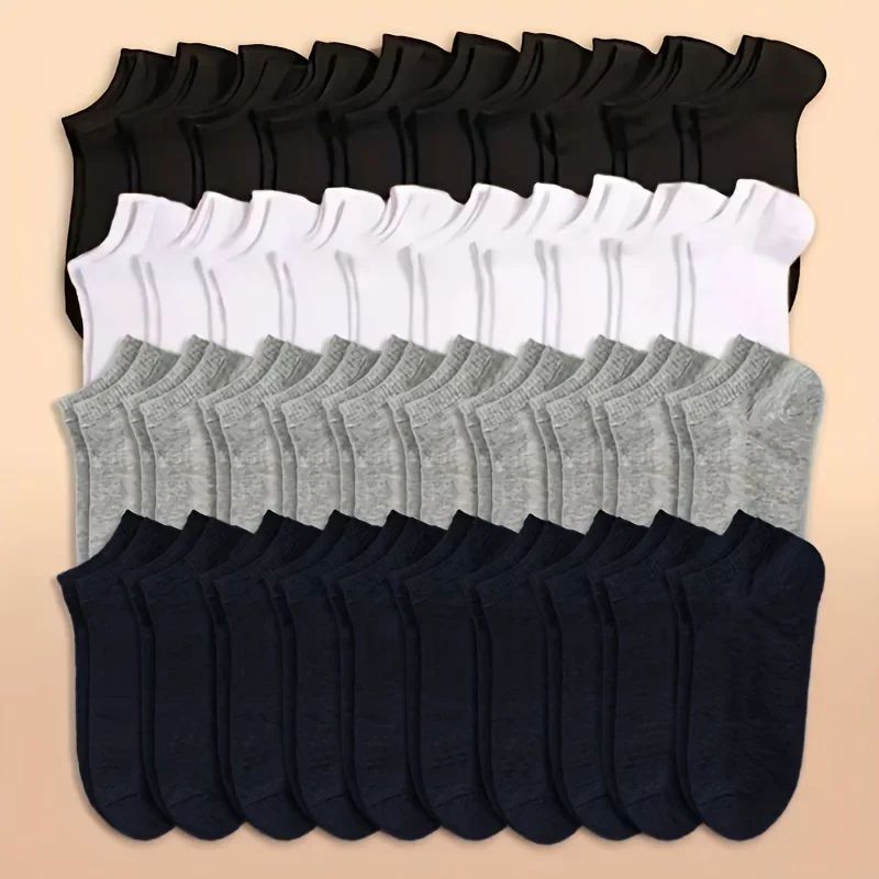 10 or 20 or 40 Pairs Unisex Solid Cotton Socks Men Women Low Cut Ankle Socks Bulk Black White Grey Socks Soft Lightweight