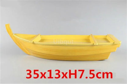 Black red sushi sashimi boat ice food seafood plate salmon sashimi tray Creative Japanese food container sushi barrel decor boat