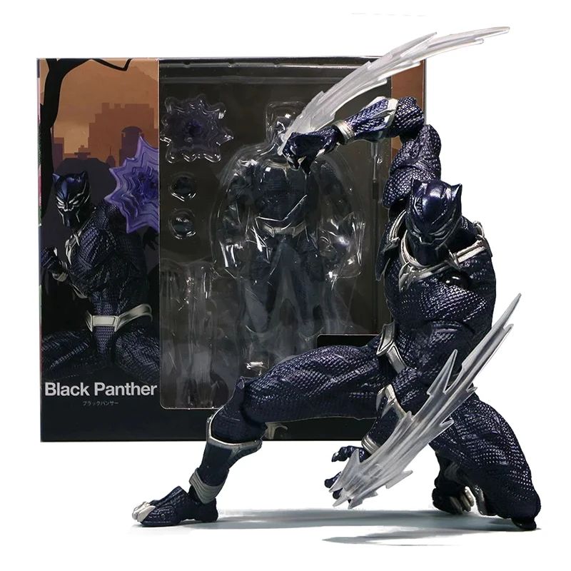 Amazing Yamaguchi Black Panther Action Figure Collection Model 15cm Kaiyodo Revoltech #030 Marvel T Challa Movable Figurine Toys