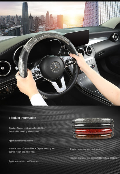 Capa para Volante de Carro com Acabamento em Madeira de Pêssego Antiderrapante para Todas as Estações Capa Universal para Volante Automotivo  Serve em Volantes de 14,5-15"