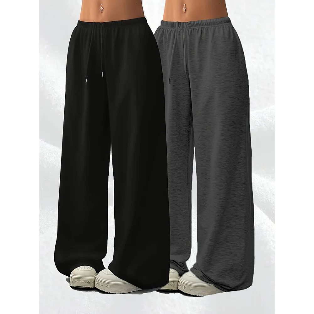 Fashionable Women's Loose Wide Leg Pants Elastic Waist Drawstring Casual Sports Slimming Long Trousers Cross-Border Independent