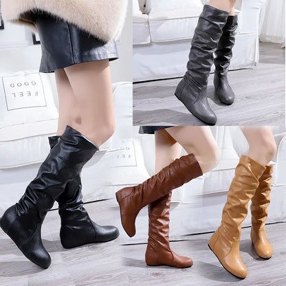 Flat Shoes Spring Autumn Women High Boots Long Western Cowboy Boots Women Footwear Large size 35-43 2024 Mid-Calf Boots Women