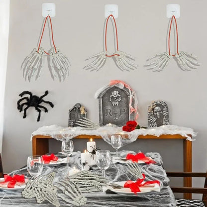 1 Pair Of Halloween Skeleton Hands Haunted House Bar Party Plastic Horror Props Dummy Hands Bones Halloween Scene Decor Supplies