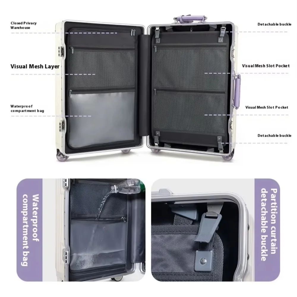 Carry on Suitcase Aluminum Frame with Colorful Silent Spinner Wheel TSA Lock Travel Trolley Case High-quality Rolling Luggage