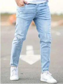 Men's Stretch Slim Fit Jeans Zipper Casual Streetwear Pants Classic Black Blue Skinny Trousers Designer Denim Clothes