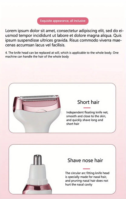 4-in-1 ladies 'multifunctional electric hair remover set Ladies bikini trimmer USB charging eyebrows nose hair face leg portable