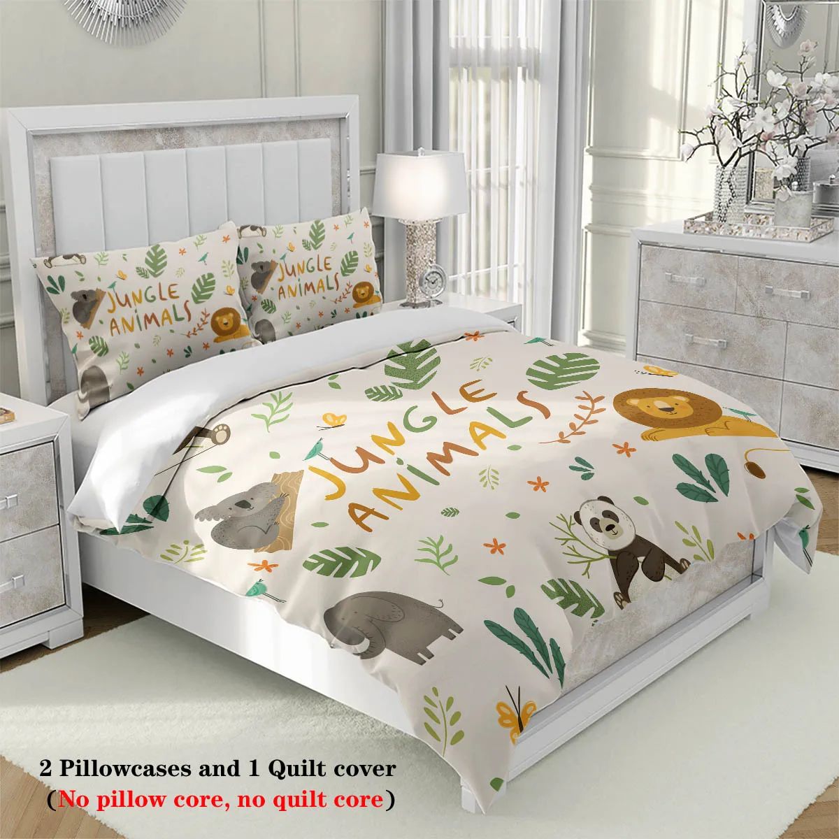 3pcs Cartoon Animal Park Theme Printed BeddingSet,For Bedroom, Guest Room (1*Duvet Cover + 2*Pillowcase, NO Core)